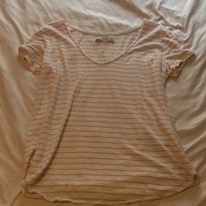 Pink and White striped v-neck